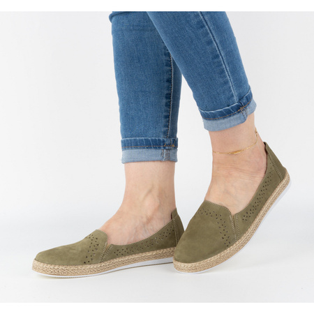 Półbuty damskie espadryle skórzane 0646W zielone