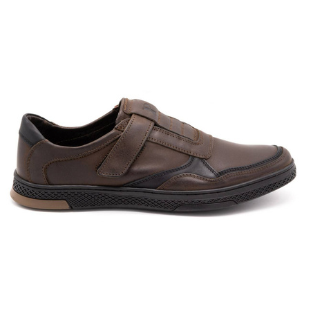 Buty męskie skórzane casual 2102 brązowe z czarnym