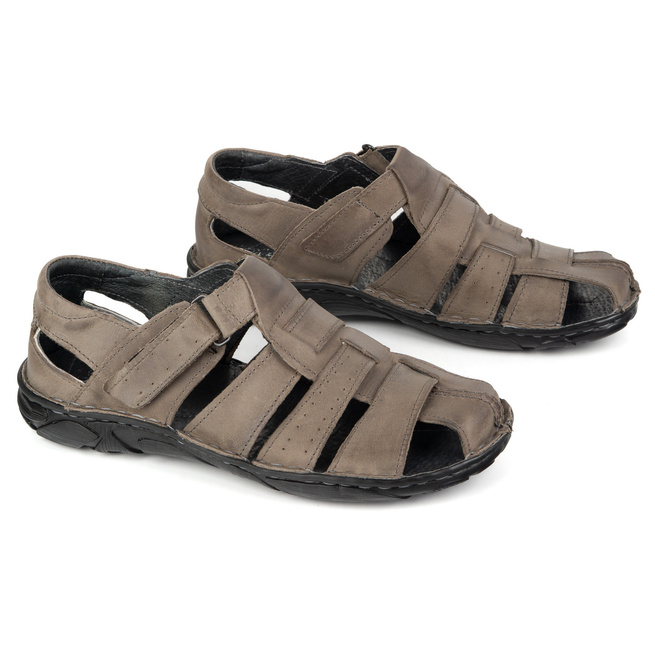 Pánské kožené sandály na suchý zip 211/2 šedé