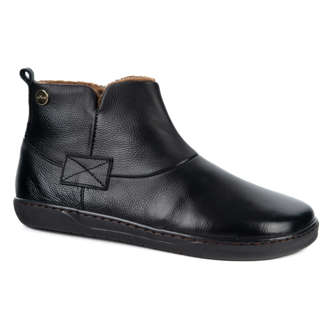 Buty damskie zimowe barefoot skórzane Z-B07 czarne licowe na zamek