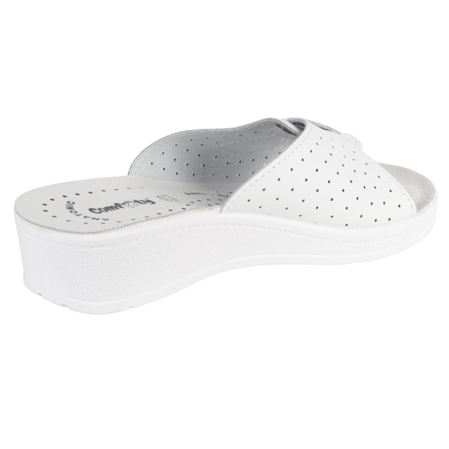 Anatomiczne klapki damskie ze skóry naturalnej białe LUCIA