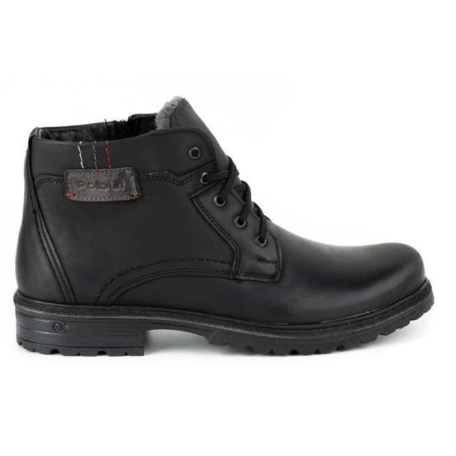 Buty męskie trzewiki zimowe skóra J35S czarne z szarym
