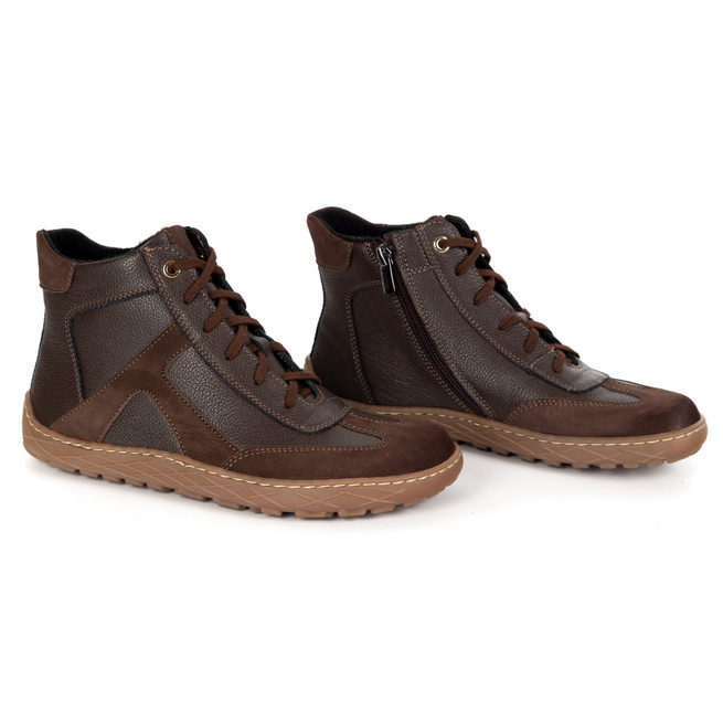 Damskie minimalistyczne botki barefoot skórzane zimowe 1294 brązowe