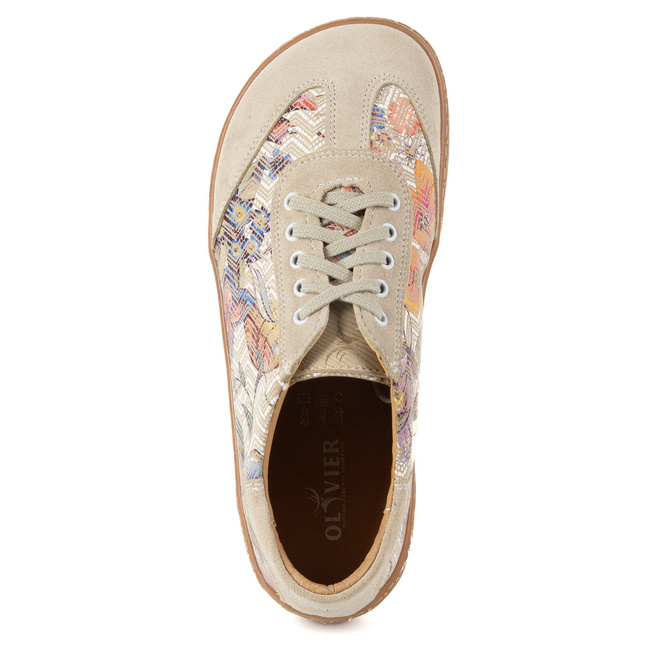 Buty barefoot damskie skórzane Olivier Eliza kwiaty beżowe