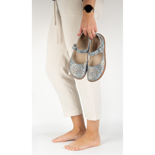 Dámská kožená obuv barefoot s potiskem 1284 modrá