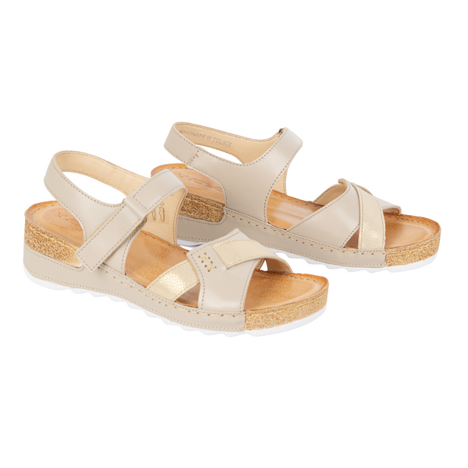 Sandały damskie skórzane Wasak 0620W beżowe