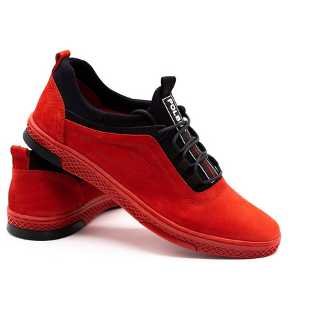 Buty męskie skórzane casual K24 czerwony nubuk