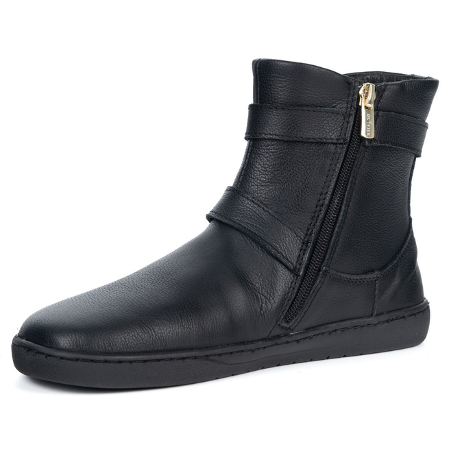 Botki damskie barefoot zimowe zamszowe skórzane Jasper czarne licowe