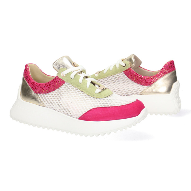 Skórzane Sneakersy Damskie Biały/Fuksja Pollonus 5-1733-002