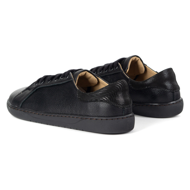 Aura: Czarne Damskie Skórzane Sneakersy Barefoot | Uniwersalne Buty z Płaską Podeszwą