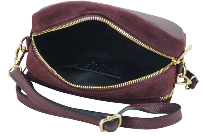 Malá semišová poštovní taška se zlatým zapínáním - bordó