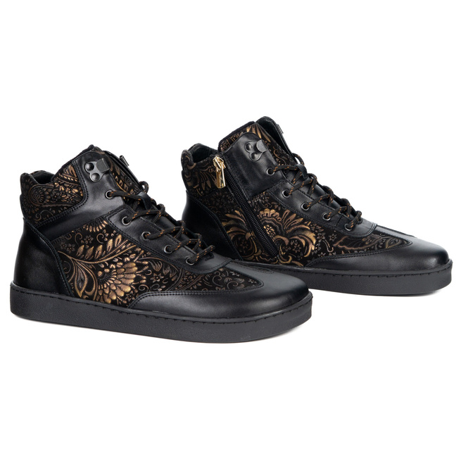 Buty BAREFOOT damskie zimowe 201MP ocieplane skórzane czarne lico we wzory