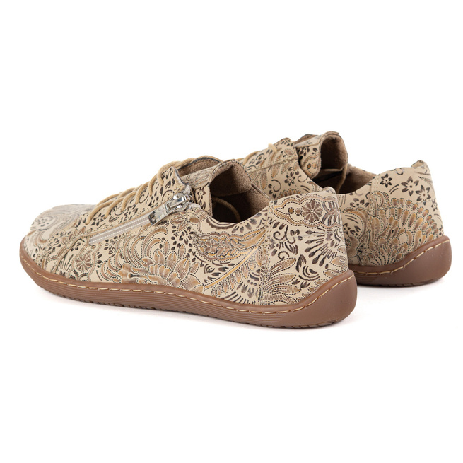 Damskie minimalistyczne buty skórzane barefoot model perforowane 1243 beż etniczny