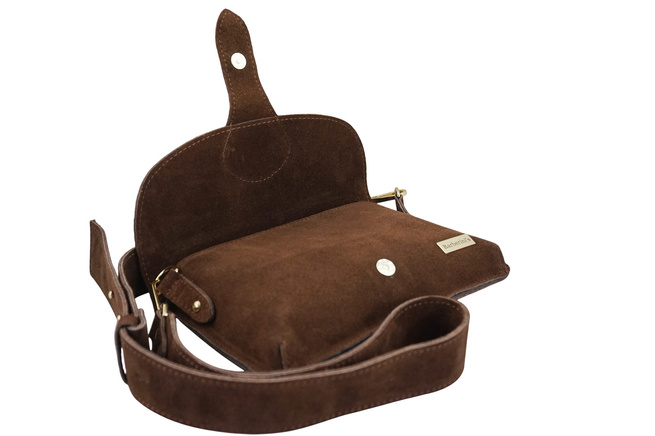 Semišová poštovní taška se širokým popruhem - hnědá