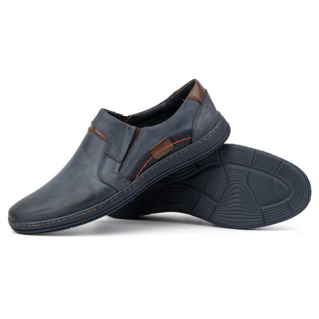 Buty męskie mokasyny skórzane wsuwane 520 granatowe