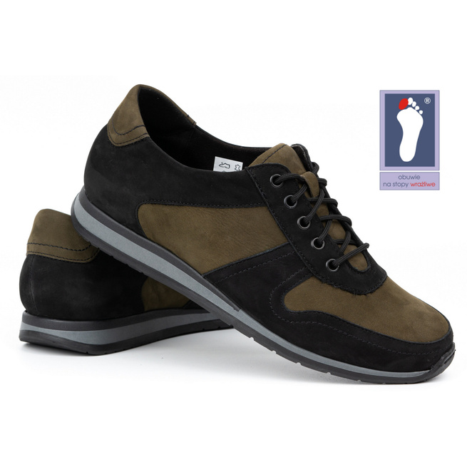 Pánské kožené tenisky 0234W černé se zelenou barvou