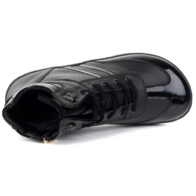 Skórzane buty BAREFOOT damskie zimowe 201MP ocieplane z naturalnej skóry czarne