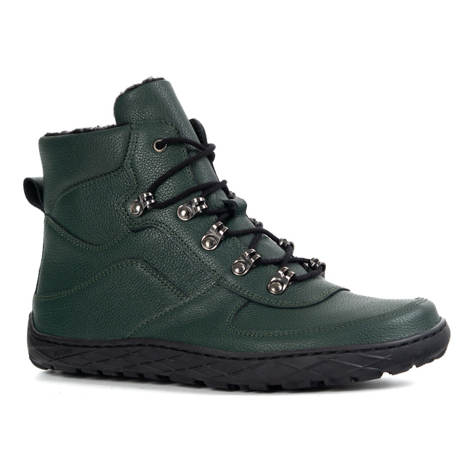 Dámské zimní kožené zateplené vlněné boty barefoot 1292 green