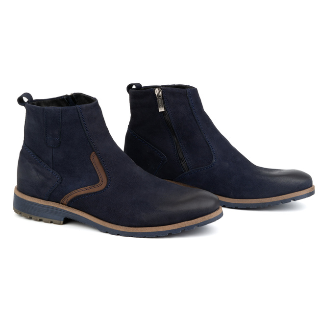 Pánské zimní kožené boty 924K navy blue