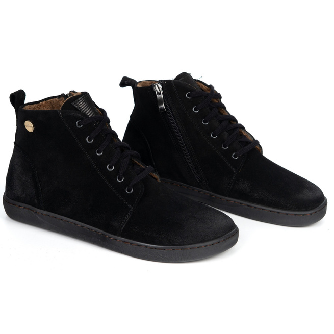 Buty damskie zimowe barefoot skórzane Z-B04 czarne