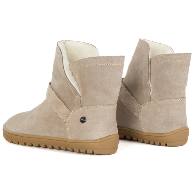 Buty damskie BAREFOOT zimowe Olivier Harper beżowe skórzane, ocieplane wełną merino