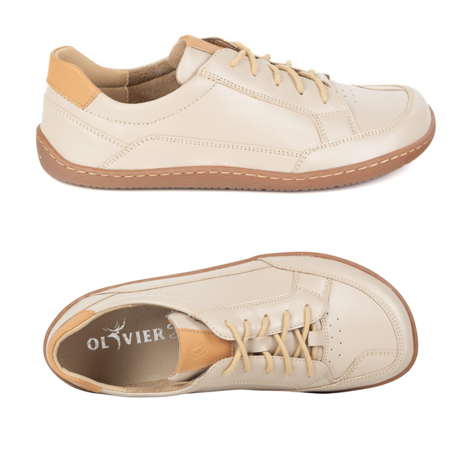 BAREFOOT Damskie minimalistyczne sneakersy skórzane OLIVIER 1282 beżowe