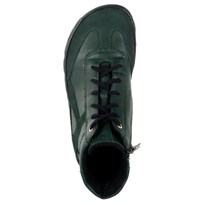 Damskie zimowe buty skórzane barefoot 1294 minimalistyczne zielone