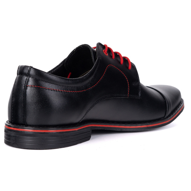 Buty męskie skórzane eleganckie 276LU czarne z czerwonym