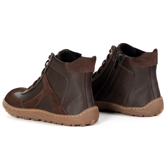 Damskie minimalistyczne botki barefoot skórzane zimowe 1294 brązowe