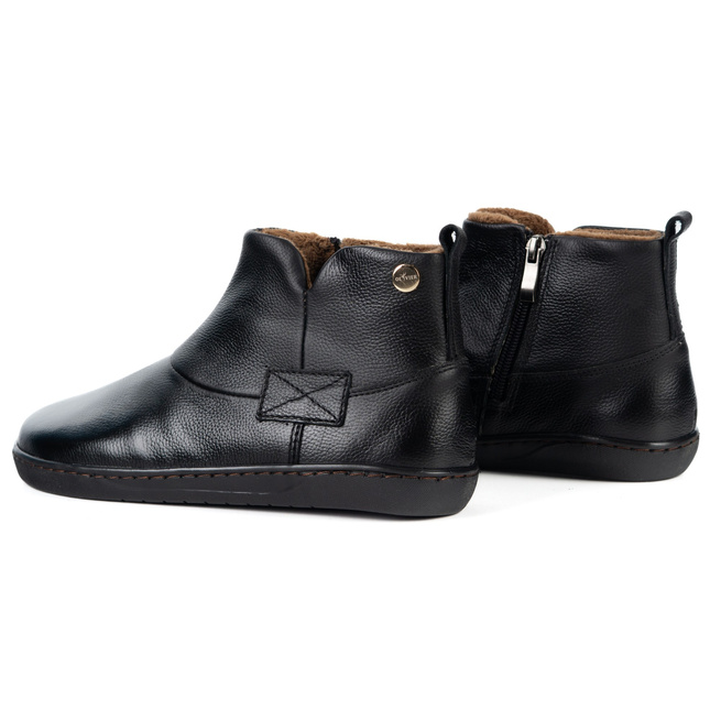 Buty damskie zimowe barefoot skórzane Z-B07 czarne licowe na zamek