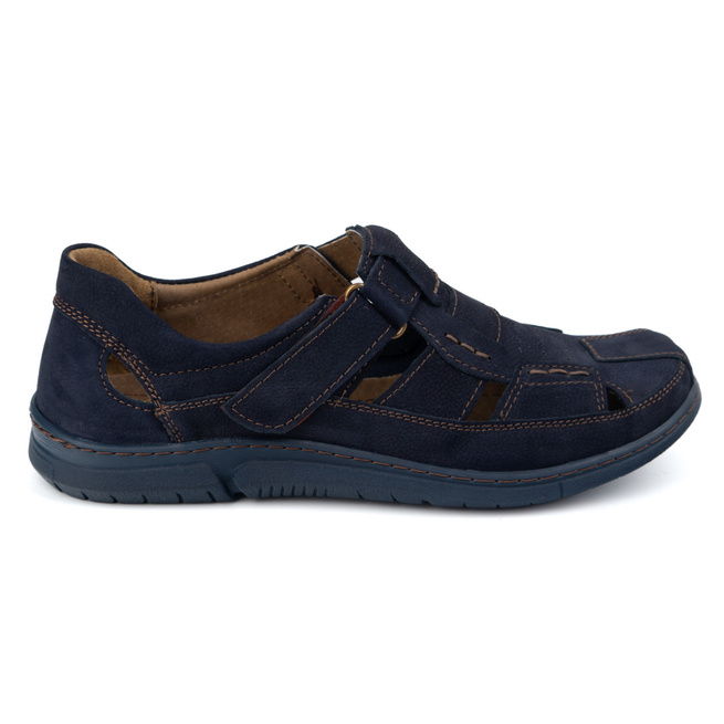 Pánská kožená obuv na suchý zip 937KOM navy blue