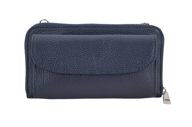 Peněženka s pouzdrem na telefon z lícové kůže - námořnická modř