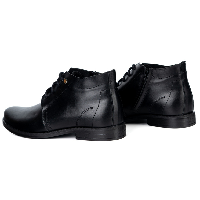 Męskie trzewiki skórzane Olivier 337LU – niskie sznurowane z zamkiem czarne