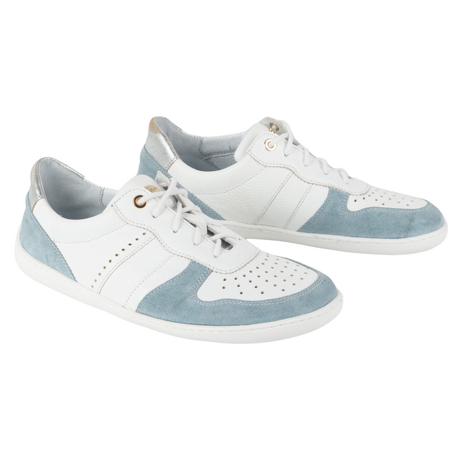 Buty barefoot skórzane Olivier 1773POL – lekkie sneakersy minimalistyczne białe z niebieskim