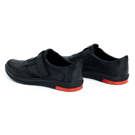 Buty męskie skórzane casual 2102 czarne z czerwonym