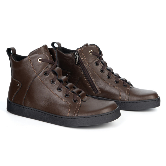 Barefoot minimalistická kožená obuv Riley zateplená hnědá