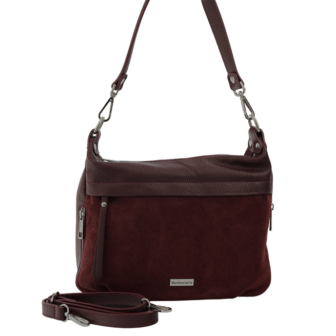 Kožená kabelka se semišovým akcentem - bordó
