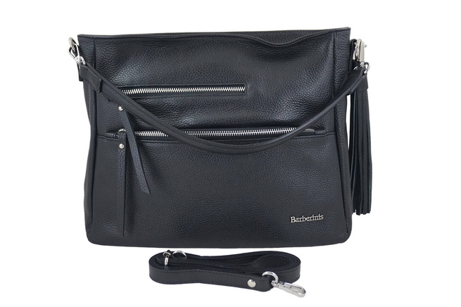 Pojemna skórzana torba z frędzlem - Czarna