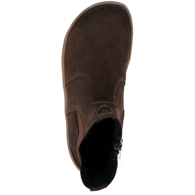 Damskie buty barefoot sztyblety z zamkiem ocieplane 1263 brązowe welur