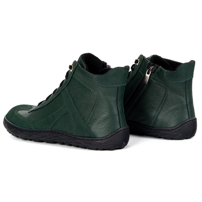 Damskie zimowe buty skórzane barefoot 1294 minimalistyczne zielone