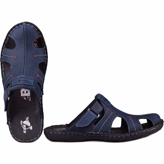 Pánské kožené žabky 217/53KAM navy blue