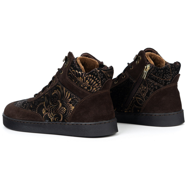 BAREFOOT dámské zimní boty 201MP zateplené kožené hnědé velurové se vzory