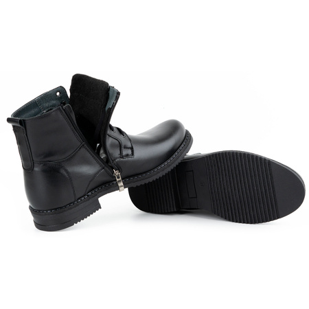 Buty zimowe meskie ocieplane skórzane 953MA czarne