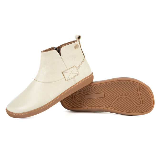 Buty damskie zimowe barefoot skórzane na zamek Z-B07 kremowe ecru