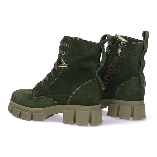 Skórzany trzewiki damskie Pollonus zielony welur 5-1583-004