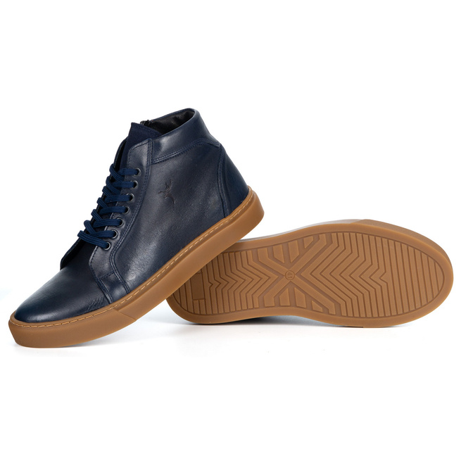 Buty męskie skórzane sztyblety sneakersy wysokie 427KNT czarne