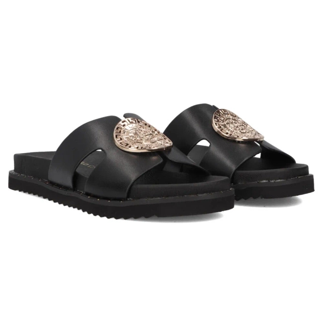 Dámské módní kožené žabky DK7050 black gold detailing