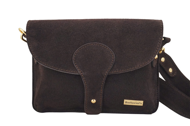 Semišová poštovní taška se širokým popruhem - Hnědá tmavá