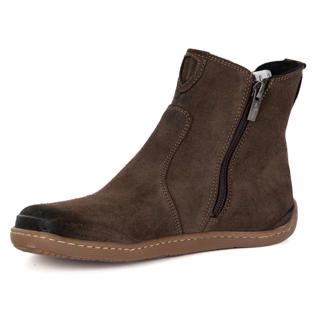 Damskie buty barefoot sztyblety z zamkiem ocieplane 1263 brązowe welur