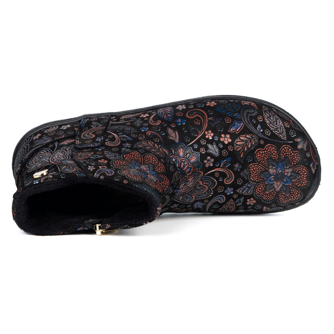 Dámské barefoot zimní kožené boty zateplené kožešinou Olivier 202MP černé s květinami